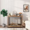 Furniture Style Dog Crate Side Table on Wheels with Double Doors and Lift Top. Rustic Brown, 43.7'' W x 30'' D x 31.1'' H.