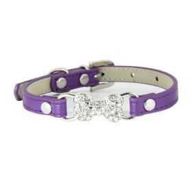 Cute Cat Traction Rope Crystal Diamond Bone Pet Collar (Option: Purple-S)