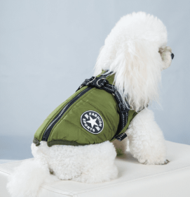 Pet Warm Dog Cotton-padded Clothes Fleece-lined Thickened Reflective Gallus (Option: Green-2XL)