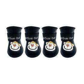 Cartoon Pet Boots Silicone Waterproof Non-slip Soft Bottom Summer Cat Supplies (Option: Black-XL)